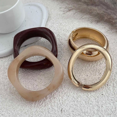 IngeSight.Z Vintage Irregular Resin Wide Bangle Bracelets Women Punk Geometric Wide Metal Bracelet Fashion Chunky Party Jewelry