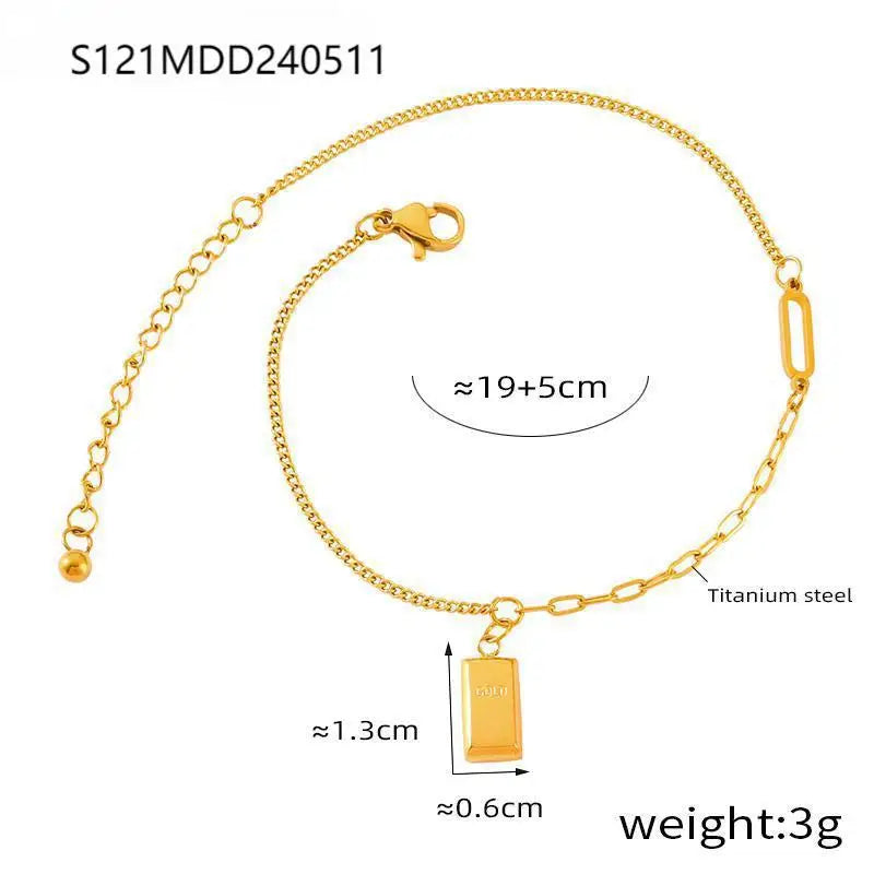 2 Pcs Gold Plated Summer Green Crystal with Shell Pendant Anklet Stainless Steel Beaded Waterproof Jewelry Wholesale