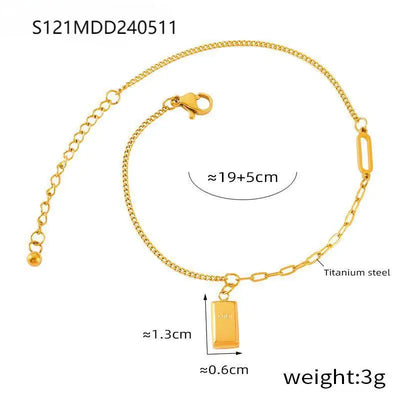 2 Pcs Gold Plated Summer Green Crystal with Shell Pendant Anklet Stainless Steel Beaded Waterproof Jewelry Wholesale