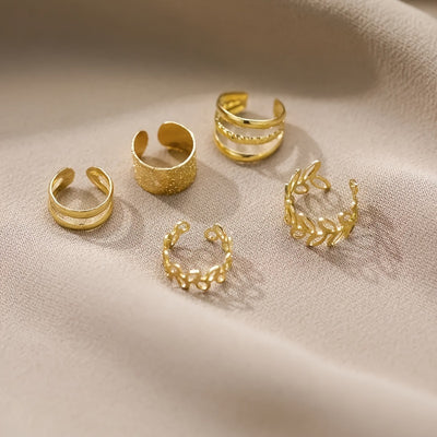 5-Piece Set of Golden Leaf U-Shaped Double-Layered Cartilage Clip-Ons - Non-Pierced Unisex Earrings Jewelry with Creative and Personalized Hollow Ear Clips - Ideal Holiday Gift