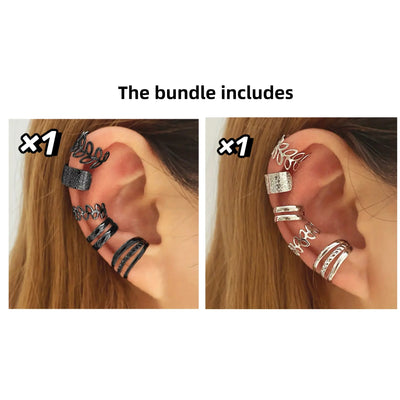 5-Piece Set of Golden Leaf U-Shaped Double-Layered Cartilage Clip-Ons - Non-Pierced Unisex Earrings Jewelry with Creative and Personalized Hollow Ear Clips - Ideal Holiday Gift