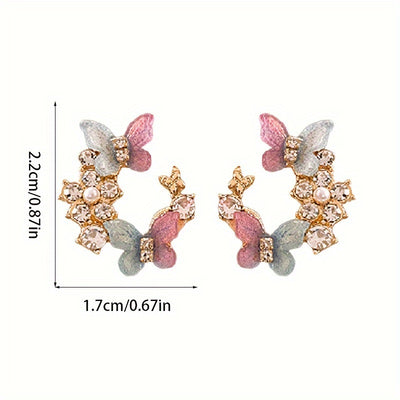 1 Pair Dazzling Rhinestone Dangle Earrings - Delicate Butterfly Flower Wreath Drop Design with Intricate Details, Sophisticated and Playful Style - Vibrant Color Scheme Earrings Jewelry for Women