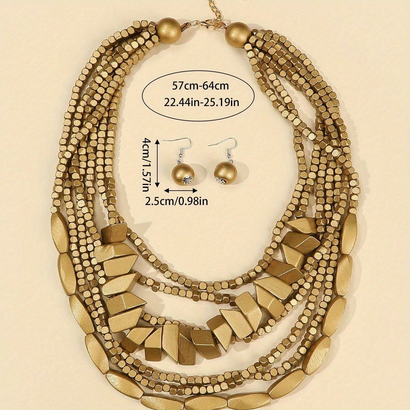Three-piece Bohemian 5-color Wooden Multi-layer Necklace Sweater Chain Earrings Jewelry Set