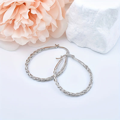 S925 Sterling Silver Hoop Earrings Trendy Classic Ladies Oval Hoop Earrings Vintage Elegant Party Banquet Festival Earrings Jewelry