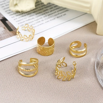 5-Piece Set of Golden Leaf U-Shaped Double-Layered Cartilage Clip-Ons - Non-Pierced Unisex Earrings Jewelry with Creative and Personalized Hollow Ear Clips - Ideal Holiday Gift