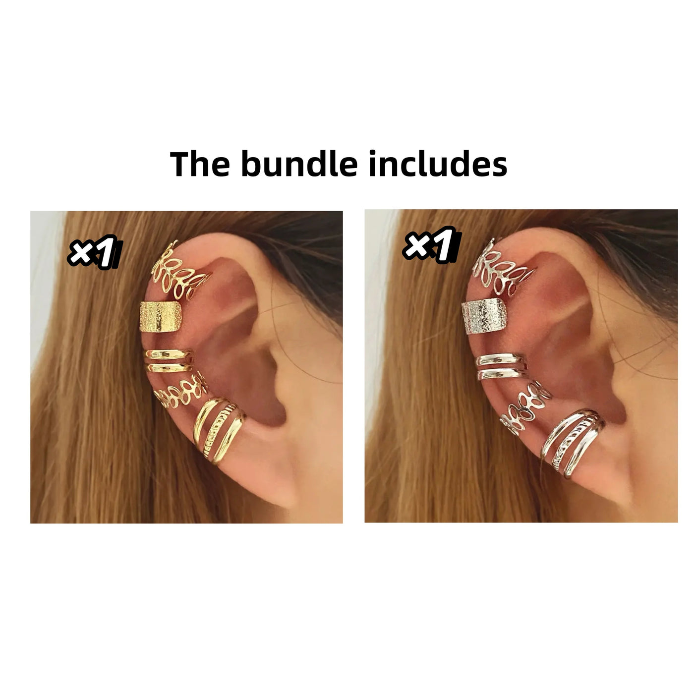 5-Piece Set of Golden Leaf U-Shaped Double-Layered Cartilage Clip-Ons - Non-Pierced Unisex Earrings Jewelry with Creative and Personalized Hollow Ear Clips - Ideal Holiday Gift