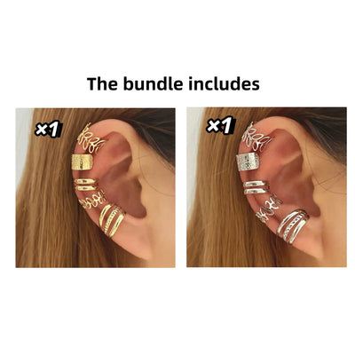 5-Piece Set of Golden Leaf U-Shaped Double-Layered Cartilage Clip-Ons - Non-Pierced Unisex Earrings Jewelry with Creative and Personalized Hollow Ear Clips - Ideal Holiday Gift